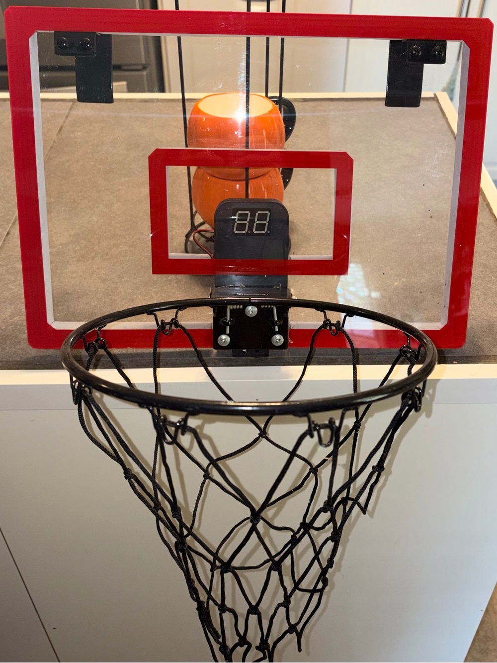 Red Mini Basketball Hoop with Electronic Score Display.  Great Condition!